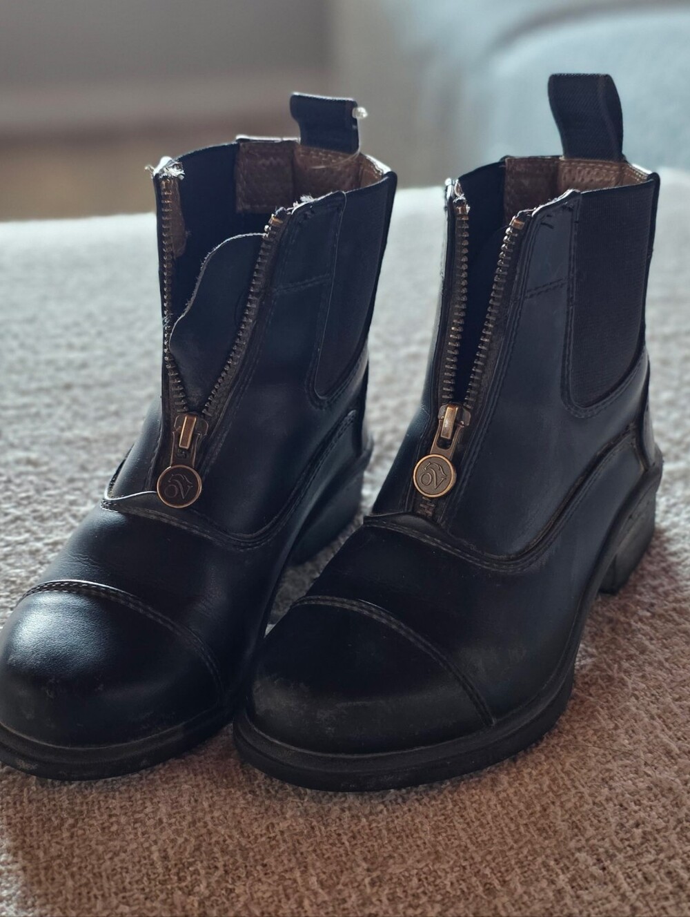 Black Leather Kid's Zip-Front Riding Boots